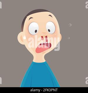 Nosebleed, Cartoon boy is bleeding from his nose, Illustration, and Vector Stock Vector