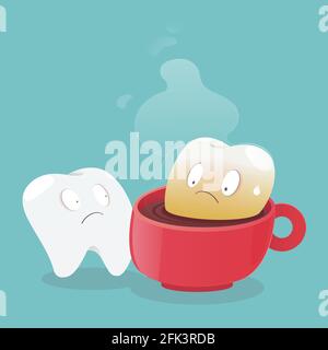 Cartoon teeth yellow on green background, Vector and illustration Stock Vector