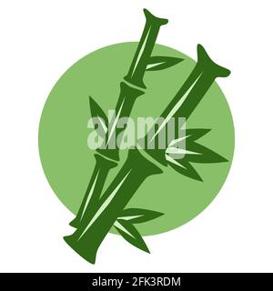 Bamboo branches hand drawn vector illustration on green circle logo Stock Vector