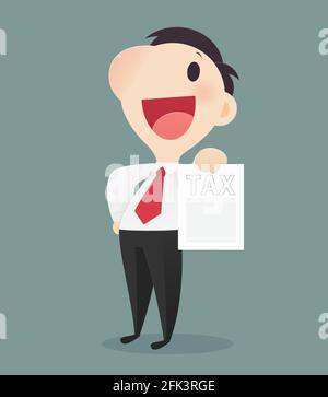 Cartoon businessman holding tax form, Character man hand holding tax documents, Vector art illustration Stock Vector