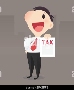 Cartoon businessman holding tax form, Character man hand holding tax documents, Vector art illustration Stock Vector