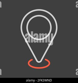 Pin map icon on dark background. Map pointer. Map markers. GPS location symbol. Navigation sign Stock Vector
