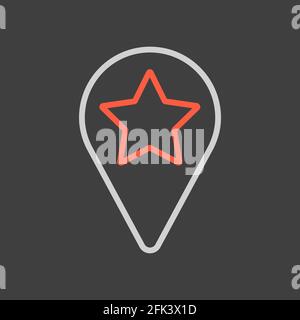 Star favorite pin map icon on dark background. Map pointer. Map markers. Navigation sign Stock Vector