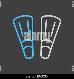 Diving flippers flat vector icon on dark background. Summer sign. Graph symbol for travel and tourism web site and apps design, logo, app, UI Stock Vector