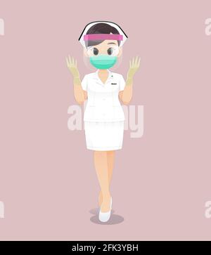 Cartoon Female Nurse Wearing Protective Mask Stock Vector (Royalty Free)  1646841766