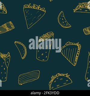 Mexican cuisine transparent seamless pattern. Design sketch element for menu cafe, bistro, restaurant, bakery, packaging and other things.  Vector Stock Vector