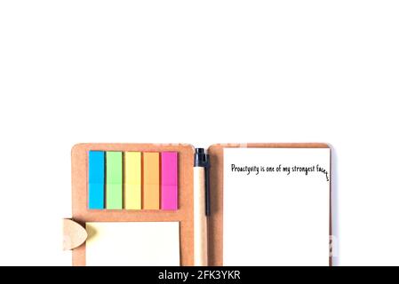 Planner notepad with stickers isolated on white background. Stock Photo