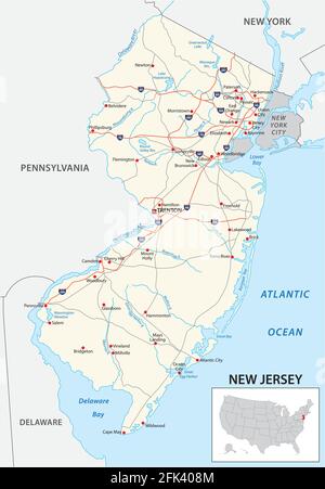 road map of the US American State of new jersey Stock Vector