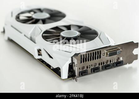Modern graphics video card with two coolers for the computer. Stock Photo