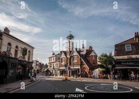 The Clock Tower in Wimbledon Village, home to the Championships tennis tournament in southwest London, England, United Kingdom Stock Photo