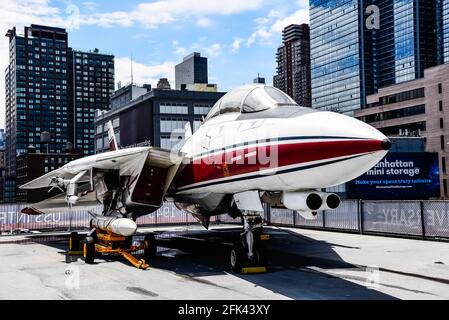 New York City, USA - June 21, 2018: F-14 Aircraft in Intrepid museum in New York. The USS Intrepid hosts the Intrepid Sea, Air and Space Museum in New Stock Photo