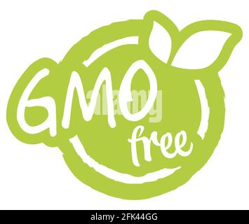 eps vector file modern green round stamp with leaves, white text GMO free Stock Vector