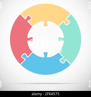 eps vector illustration of round colored puzzle symbolizing cooperation or teamwork process with white base, four options idea Stock Vector