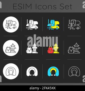 Nomadic trip dark theme icons set Stock Vector