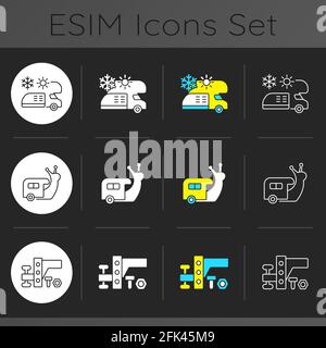 Nomadic vacations dark theme icons set Stock Vector