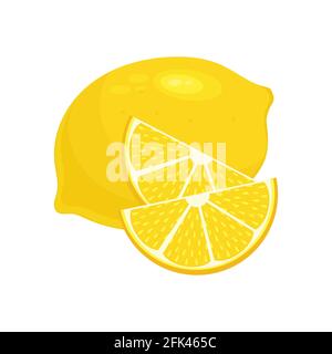 Lemon and its wedges. Flat style illustration. Stock Vector