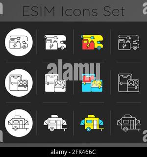 Nomadic lifestyle dark theme icons set Stock Vector