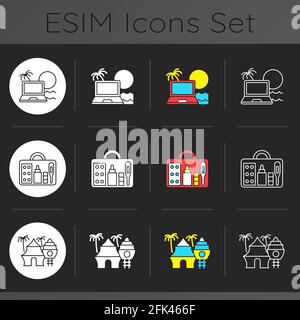 Nomadic lifestyle dark theme icons set Stock Vector