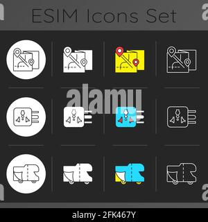 Travel dark theme icons set Stock Vector