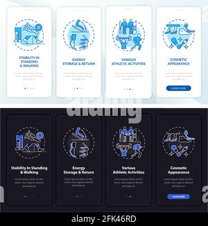 Leg prostheses tasks onboarding mobile app page screen with concepts Stock Vector