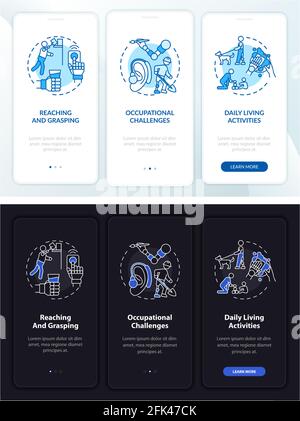 Arm prostheses tasks onboarding mobile app page screen with concepts Stock Vector