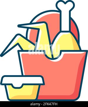 Takeaway fried chicken RGB color icon Stock Vector