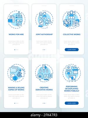 Copyright law onboarding mobile app page screen with concepts set Stock Vector