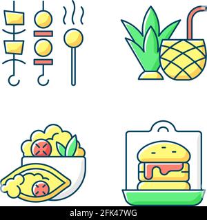 Takeaway and delivery option RGB color icons set Stock Vector