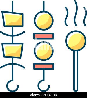 Shish kebabs and meat pops to go RGB color icon Stock Vector