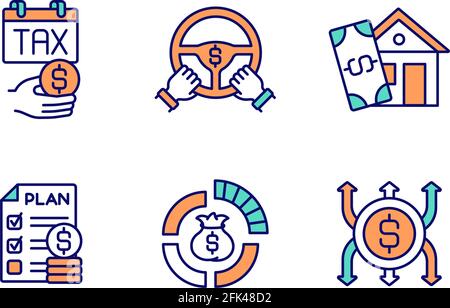 Budget management RGB color icons set Stock Vector