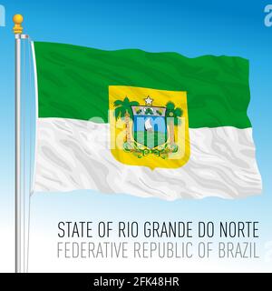 State of Rio Grande do Norte, North Rio Grande, official regional flag, Brazil, vector illustration Stock Vector