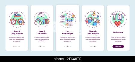 Job transition tips onboarding mobile app page screen with concepts Stock Vector