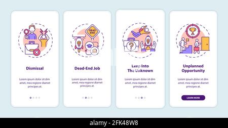 Job transition reasons onboarding mobile app page screen with concepts Stock Vector
