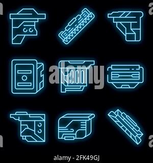 Cartridge icons set. Outline set of cartridge vector icons neon color on black Stock Vector
