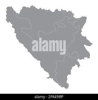 The Bosnia and Herzegovina administrative map isolated on white background Stock Vector