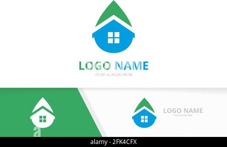 Water and house logo combination. Unique building logotype design template. Stock Vector