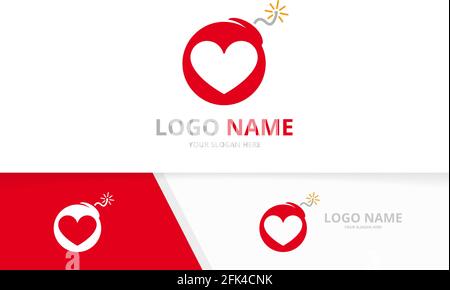 Vector heart and bomb logo combination. Unique love and detonate logotype design template. Stock Vector