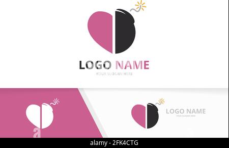 Vector heart and bomb logo combination. Love detonate logotype design template. Stock Vector