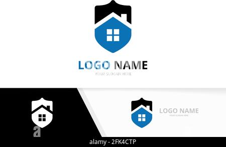 Vector real estate and shield logo combination. House and security logotype design template. Stock Vector