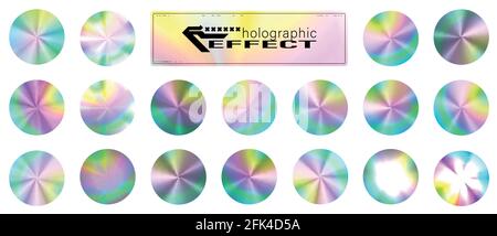 Holographic glitter texture collection. Round shiny gradient foil texture. Trendy background for logos, posters, covers. Pastel neon rainbow Stock Vector