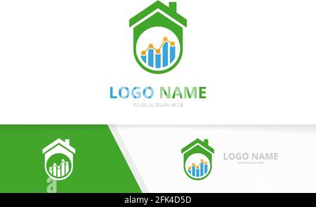 Real estate and graph logo combination. Home and chart logotype design template. Stock Vector