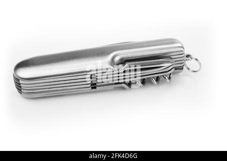 Swiss many task army knife. Multi tool pocket knife. Stock Photo