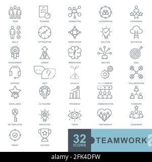 Business teamwork, team building, work group and human resources minimal thin line, glyph solid, filled color web icon set. icons collection. Simple v Stock Vector