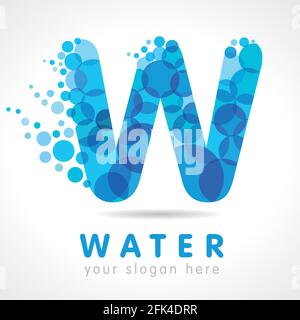 W name logotype. Isolated abstract design. Stained-glass colored trendy graphic template. Pure clear drinking blue bubbles bunch. Corporate healthcare Stock Vector