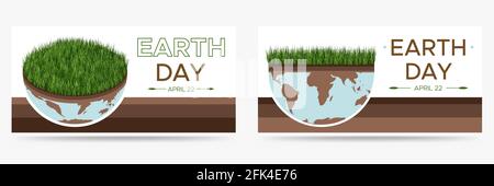 Happy Earth day - set of two vector eco illustrations of an environmental concept to save the world. Concept vision on the theme of saving the planet Stock Vector