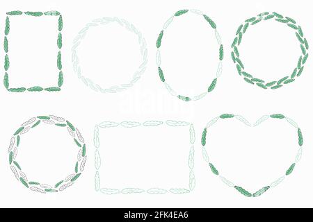 Collection of frames with leaves. Set of simple frames with green leaves. Deciduous borders for design. Vector.Hand drawing. Stock Vector