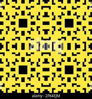Vector pattern of seamless black circles and pixels on a yellow background. Abstract background. Stock Vector