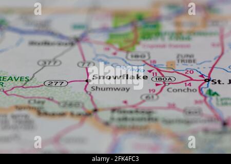 Snowflake Arizona USA shown on a geography map or road map Stock Photo