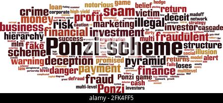 Ponzi scheme word cloud concept. Collage made of words about Ponzi scheme. Vector illustration Stock Vector