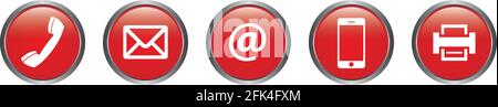 Red Contact Buttons Vector Hotline Phone E-Mail Fax Communication vector Stock Vector